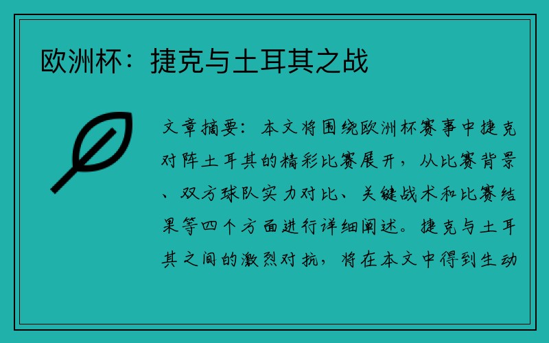 欧洲杯：捷克与土耳其之战
